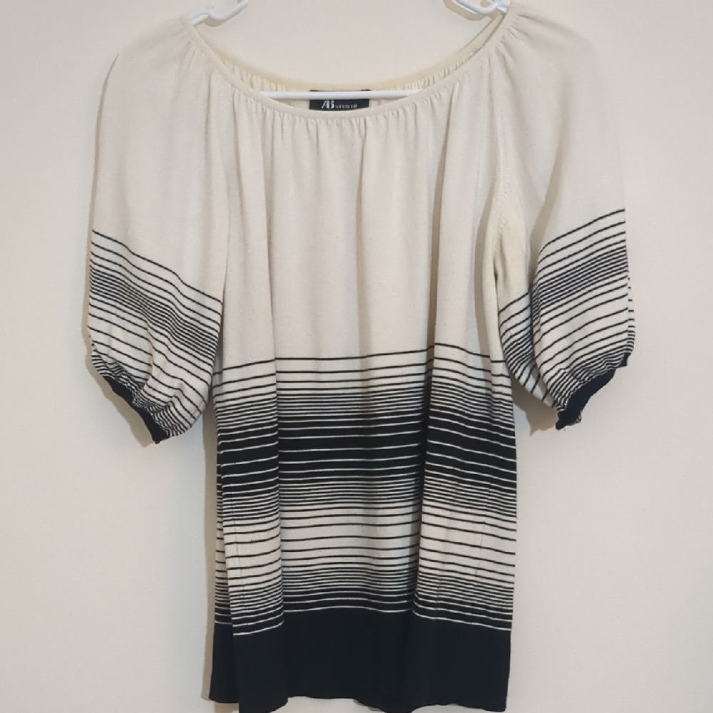 AB Studio Cream and Black  Scoop Neck Sweater. Size XL